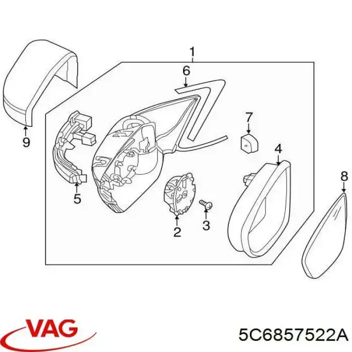Elemento espelhado do espelho de retrovisão direito VAG 5C6857522A preço, a partir de 99,85 USD