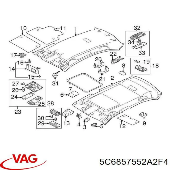 Pala contra o sol VAG 5C6857552A2F4 preço, a partir de 61,29 USD