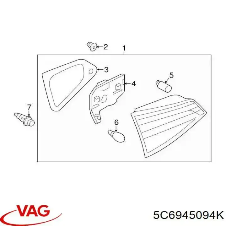 5C6945094H VAG Lanterna traseira direita interna