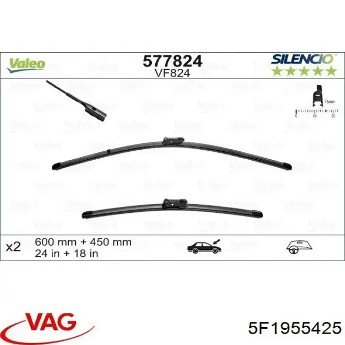 Compre 5F1955425 VAG Limpa-pára-brisas do pára-brisas, kit de 2 un.