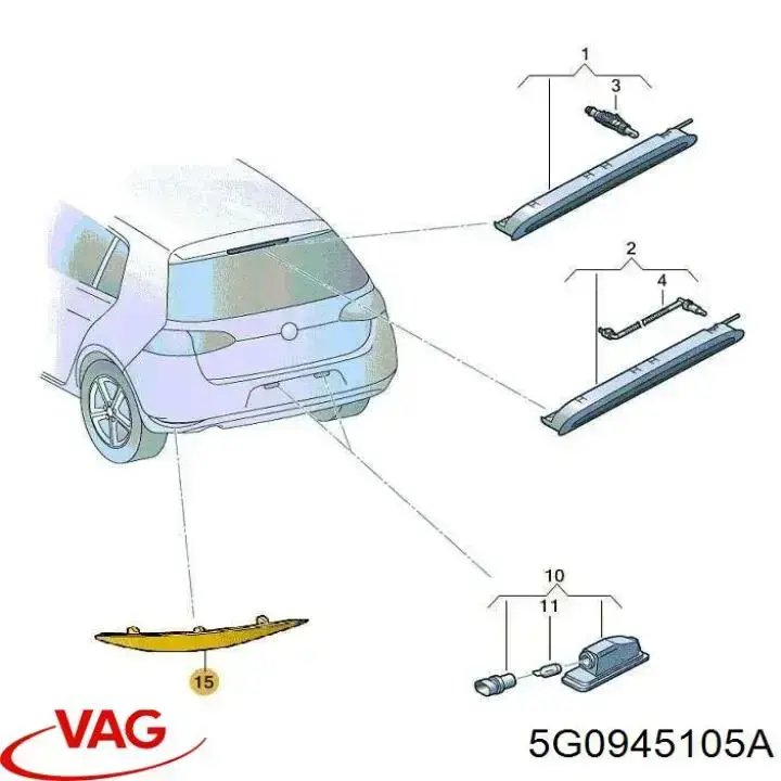 5G0945105A VAG Retrorrefletor (refletor) do pára-choque traseiro esquerdo
