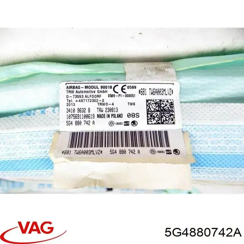 Cinto de segurança (AIRBAG) de estore lateral direito VAG 5G4880742A preço, a partir de 195,80 USD