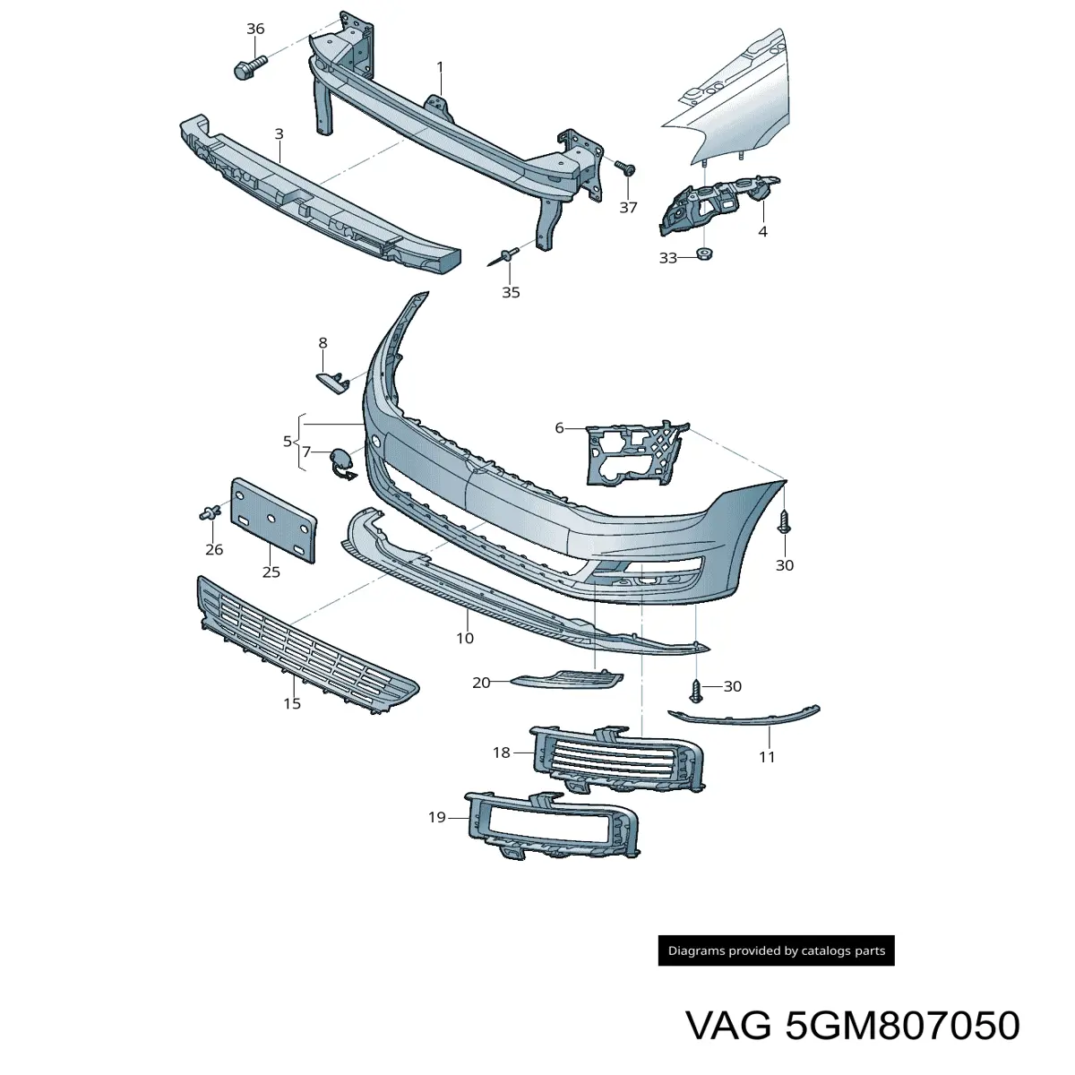 5GM807050 VAG Guia do pára-choque dianteiro direito