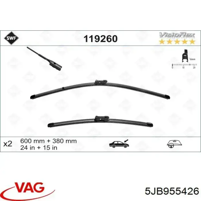 Limpa-pára-brisas do pára-brisas de passageiro VAG 5JB955426 preço, a partir de 36,90 USD