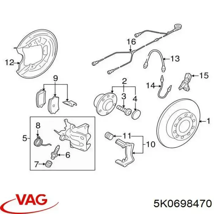 Kit de reparação de suporte do freio dianteiro VAG 5K0698470 preço, a partir de 22,10 USD