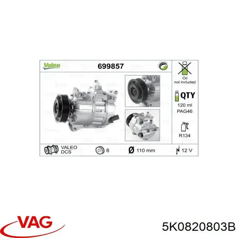 Compressor de aparelho de ar condicionado VAG 5K0820803B preço, a partir de 85,13 USD