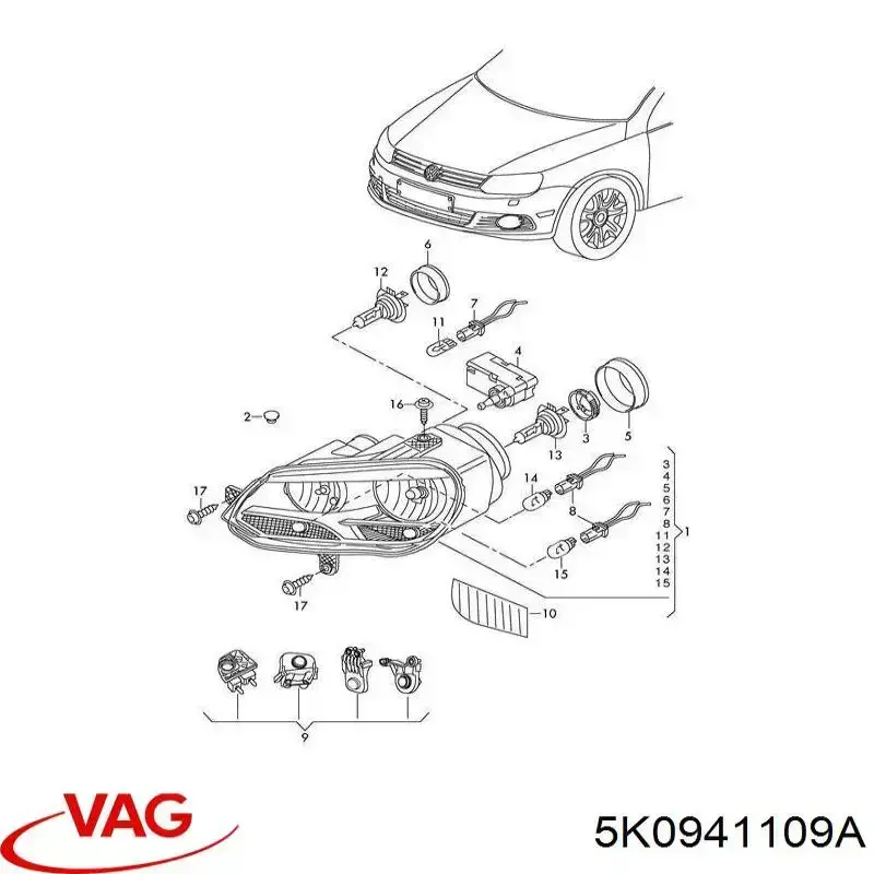5K0941109A VAG Base (casquilho) de lâmpada da luz