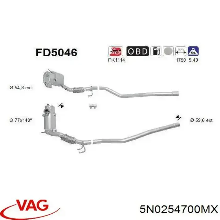 Tubo de admissão dianteiro (calças) do silenciador VAG 5N0254700MX preço, a partir de 631,28 USD