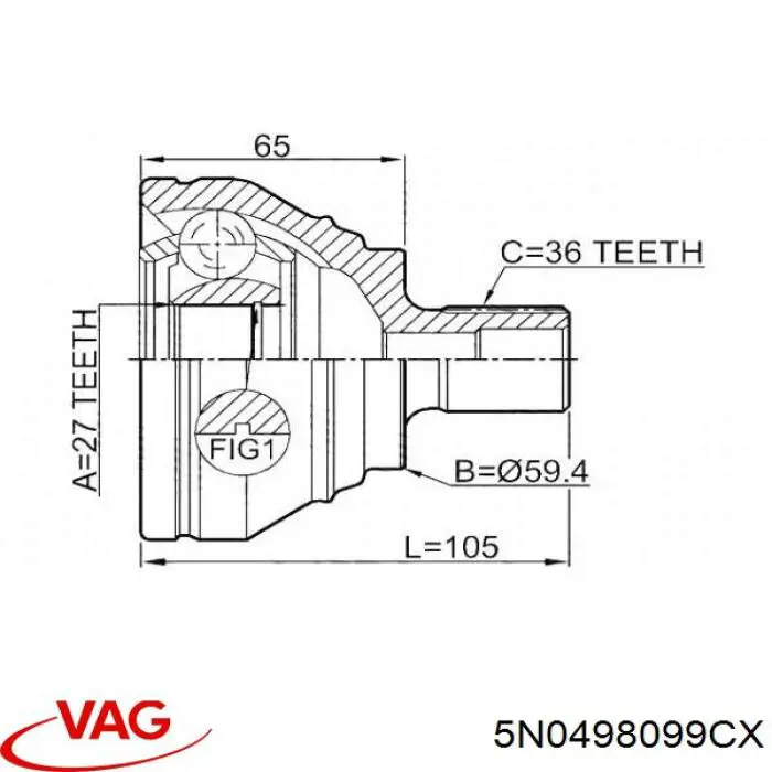 Compre 5N0498099CX VAG Junta homocinética externa dianteira