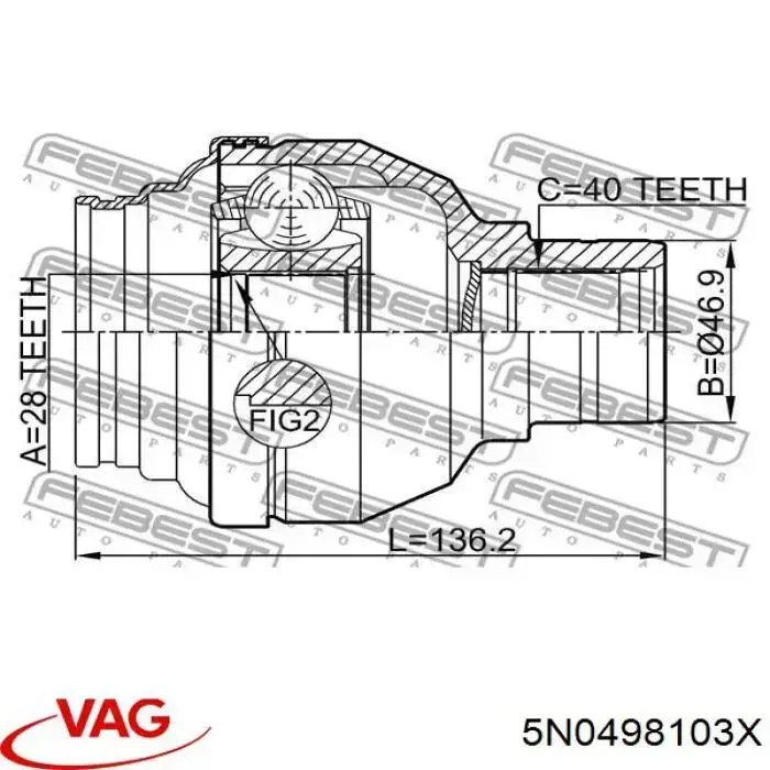 Compre 5N0498103X VAG Junta homocinética interna dianteira esquerda
