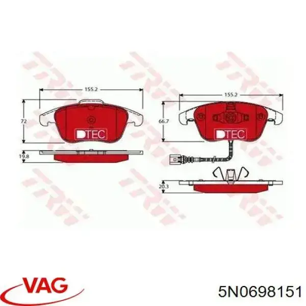 Sapatas do freio dianteiras de disco VAG 5N0698151 preço, a partir de 42,93 USD