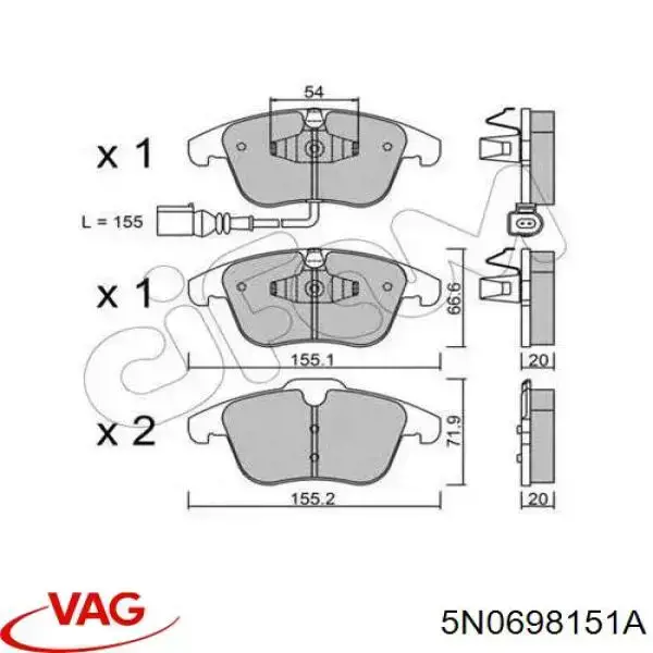 Sapatas do freio dianteiras de disco VAG 5N0698151A preço, a partir de 20,02 USD