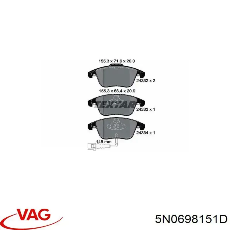 Sapatas do freio dianteiras de disco VAG 5N0698151D preço, a partir de 42,86 USD