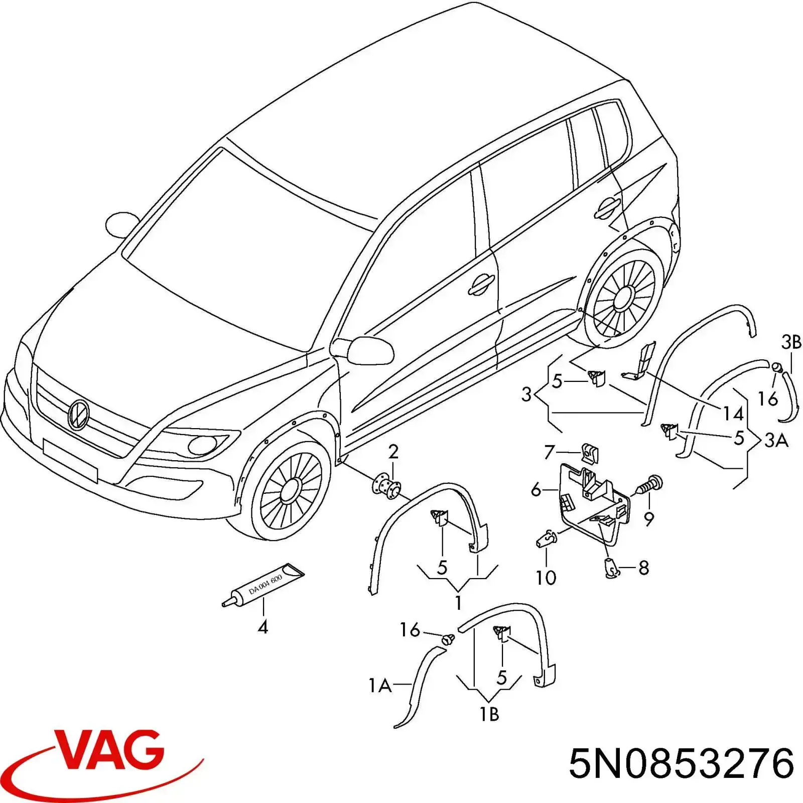 5N0853276 VAG Placa sobreposta do pára-lama traseiro direito