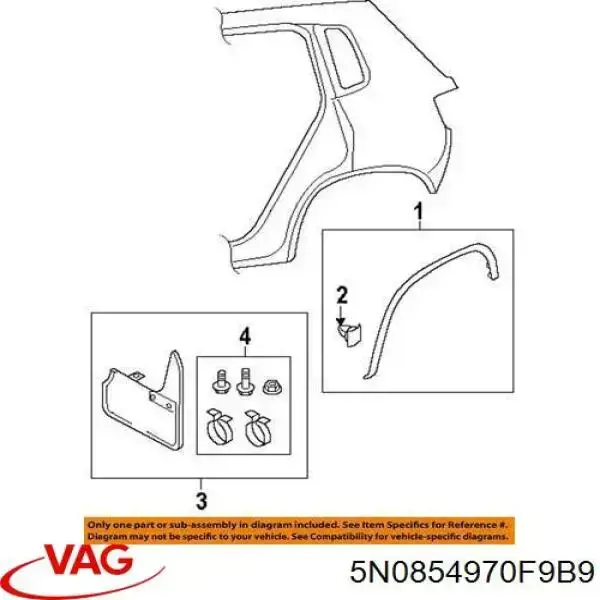 5N0854970F9B9 VAG Expansor (placa sobreposta) de arco do pára-lama dianteiro direito