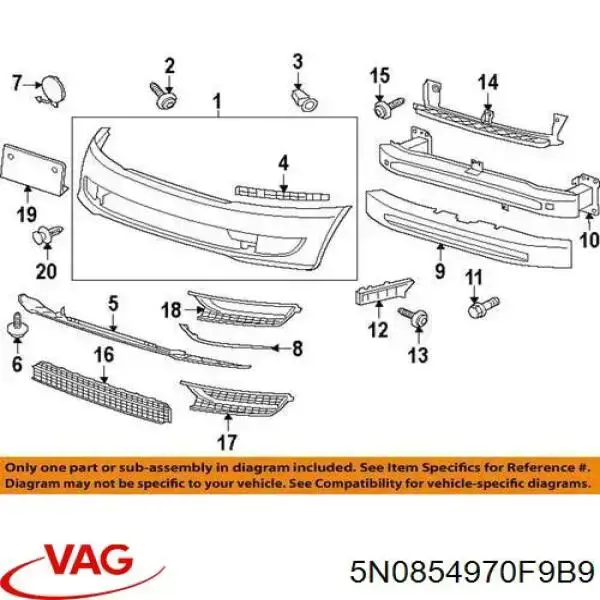 Compre 5N0854970F9B9 VAG Expansor (placa sobreposta) de arco do pára-lama dianteiro direito