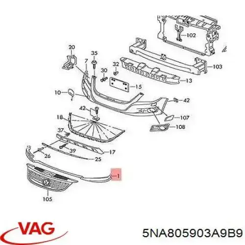 5NA805903A9B9 VAG Spoiler do pára-choque dianteiro