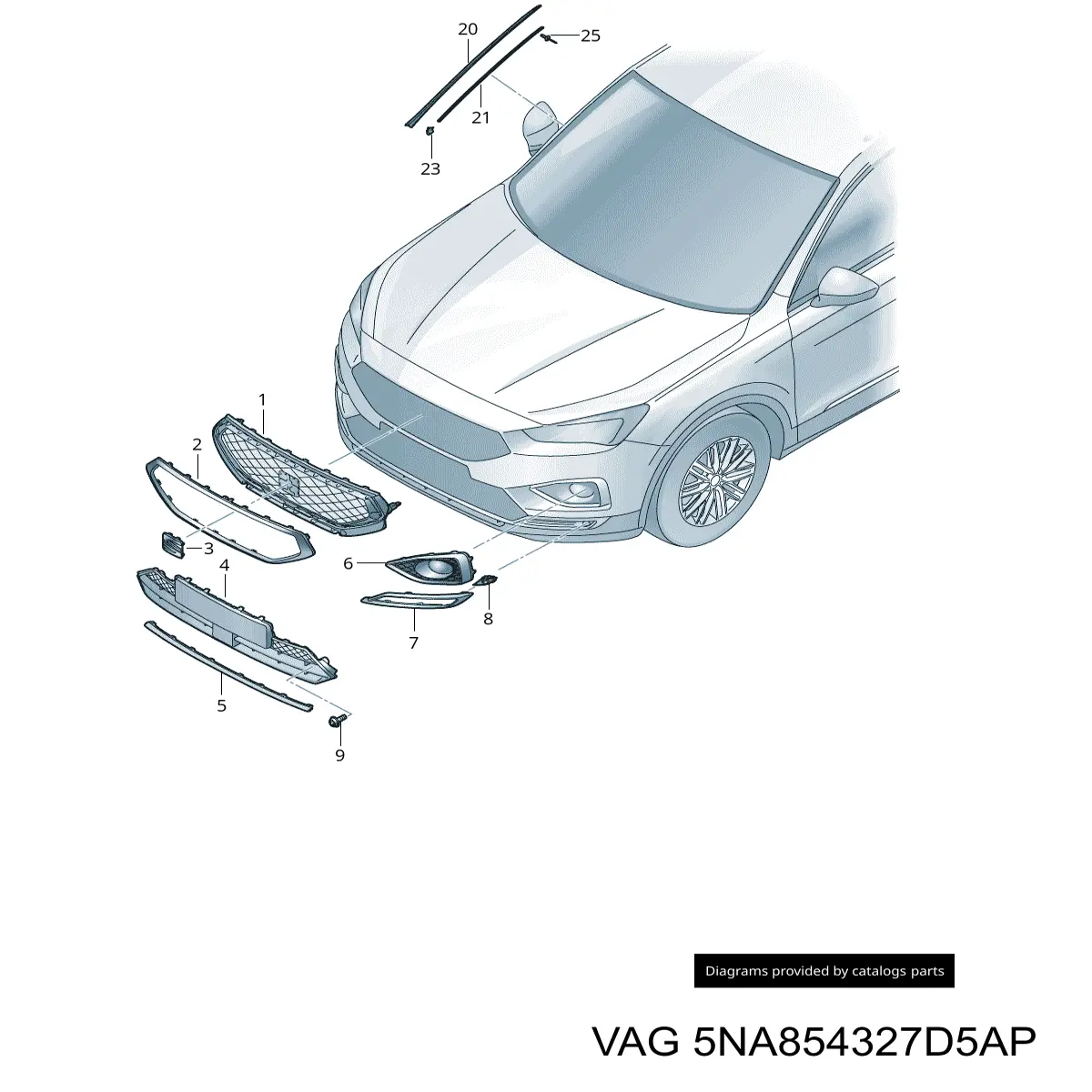 5NA854327C5AP VAG Moldura esquerda de pára-brisas