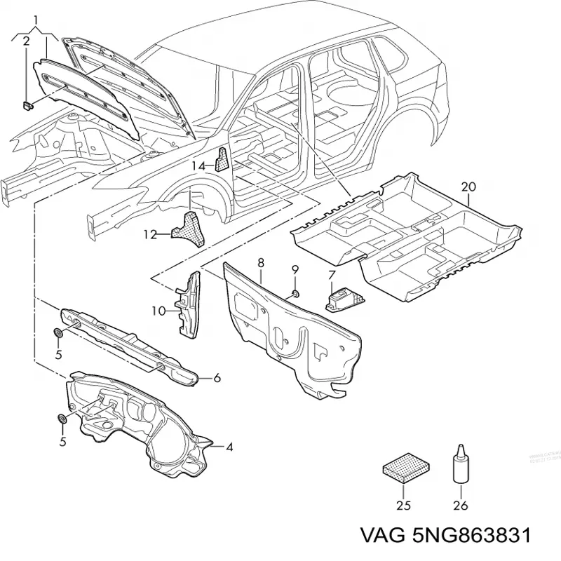 Isolamento de ruído da capota VAG 5NG863831 preço, a partir de 218,73 USD
