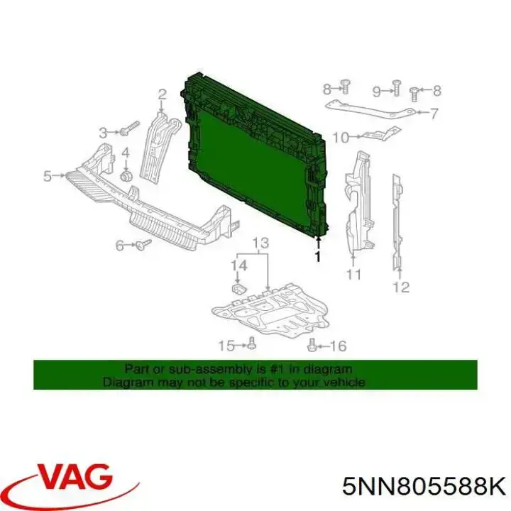 Suporte do radiador montado (painel de montagem de fixação das luzes) VAG 5NN805588K preço, a partir de 196,26 USD