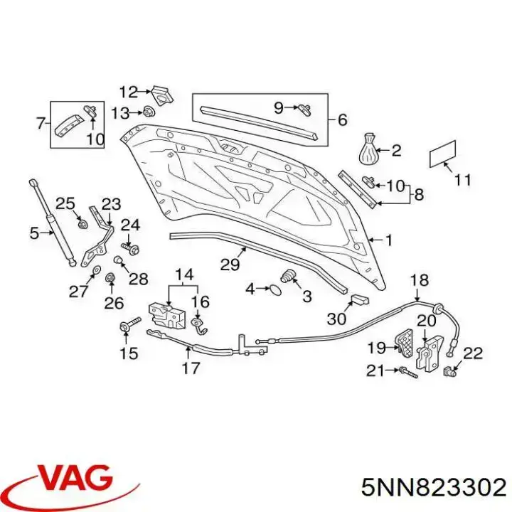 Gozno da capota direito VAG 5NG823302B preço, a partir de 60,07 USD