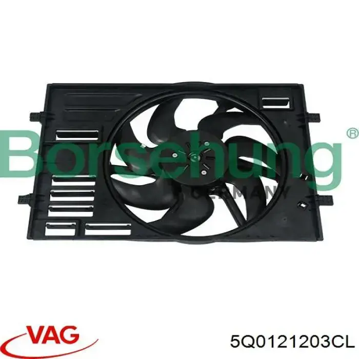 5Q0121203CL VAG Difusor do radiador de esfriamento, montado com motor e roda de aletas
