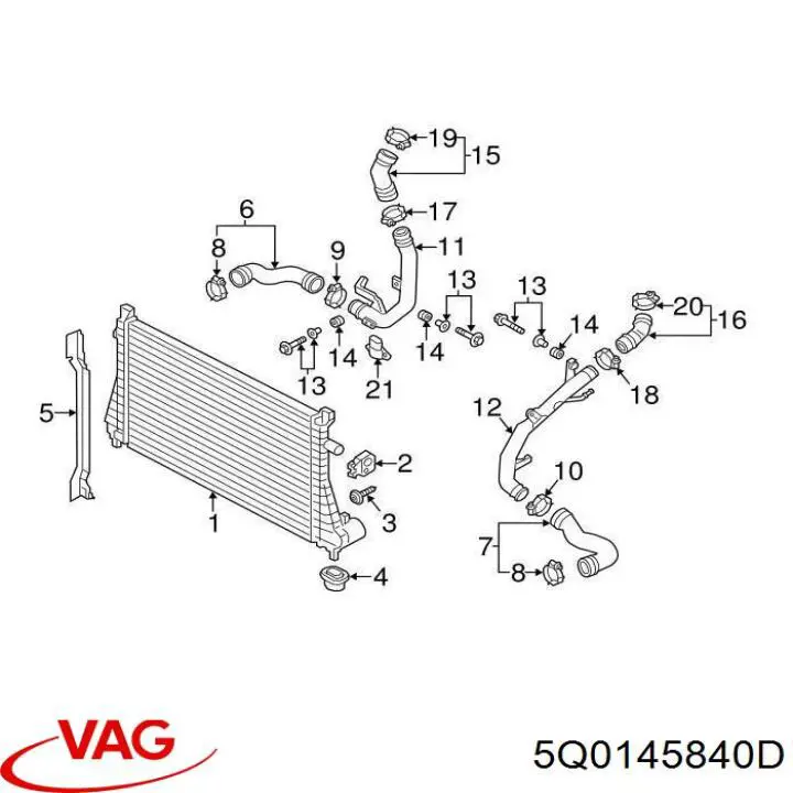 Mangueira (cano derivado) de intercooler VAG 5Q0145840D preço, a partir de 102,30 USD