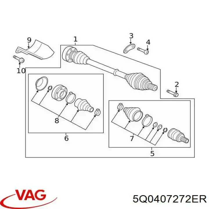 Semieixo (acionador) dianteiro direito VAG 5Q0407272ER preço, a partir de 219,63 USD
