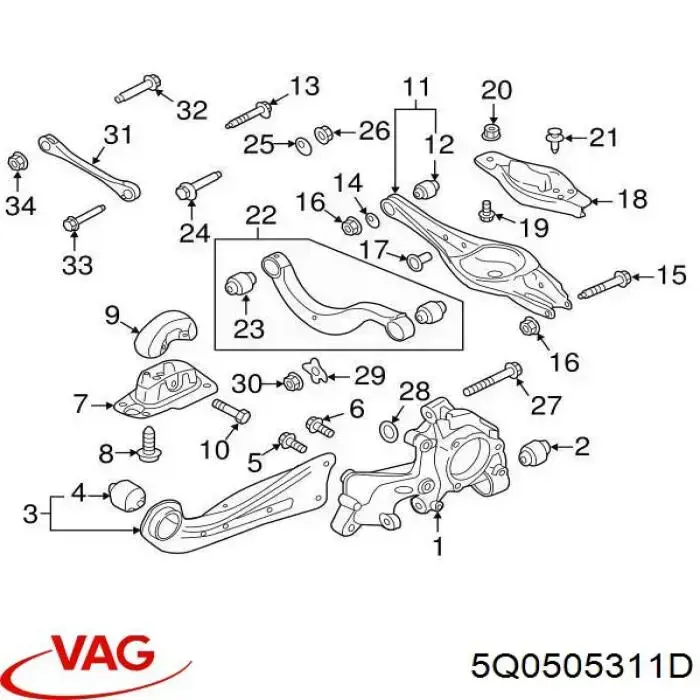 Compre 5Q0505311D VAG Braço oscilante inferior esquerdo de suspensão traseira/direita