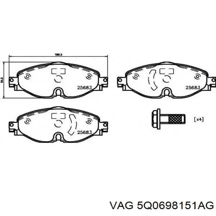 Sapatas do freio dianteiras de disco 5Q0698151AG VAG