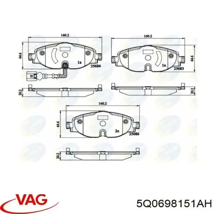 Sapatas do freio dianteiras de disco VAG 5Q0698151AH preço, a partir de 46,11 USD