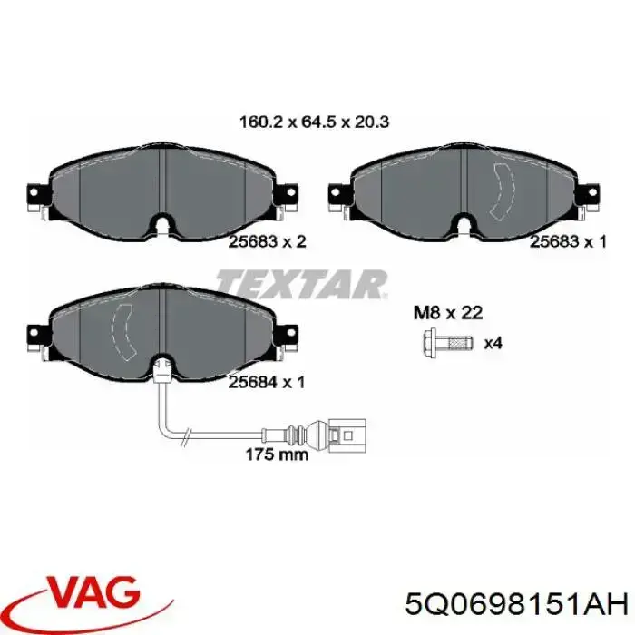 Compre 5Q0698151AH VAG Sapatas do freio dianteiras de disco