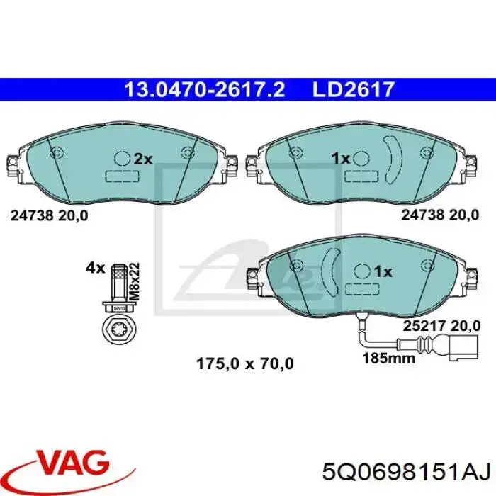 Compre 5Q0698151AJ VAG Sapatas do freio dianteiras de disco