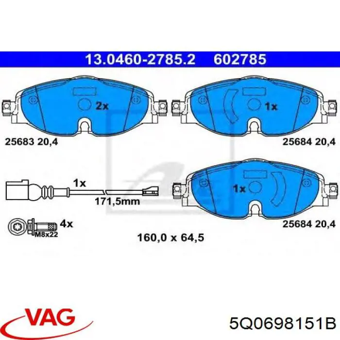 Sapatas do freio dianteiras de disco VAG 5Q0698151B preço, a partir de 34,60 USD