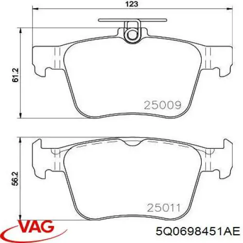 5Q0698451AE VAG Sapatas do freio traseiras de disco