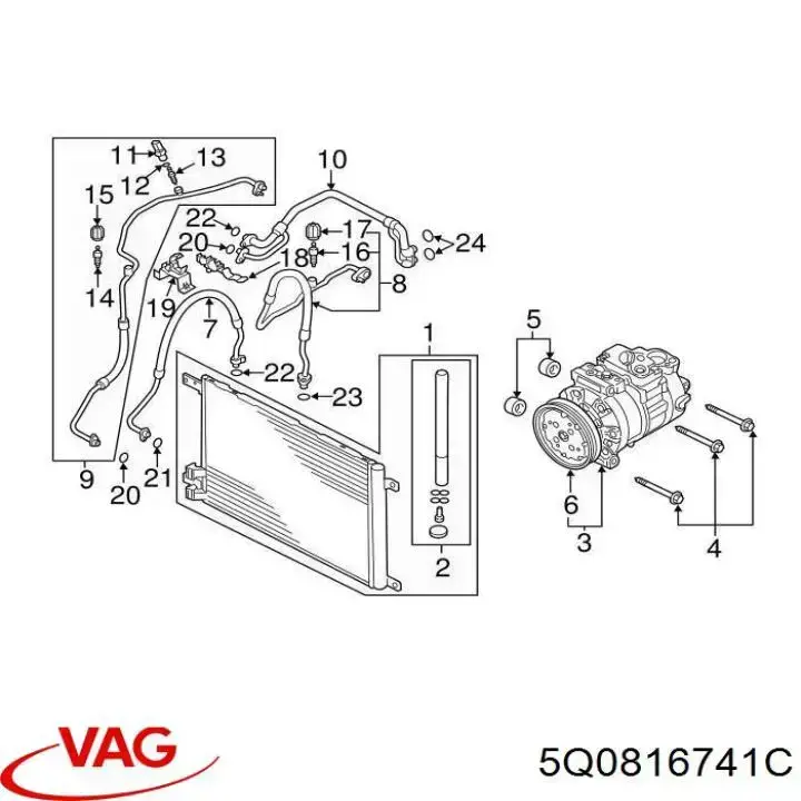 5Q0816741C VAG Mangueira de aparelho de ar condicionado, desde o radiador até o vaporizador