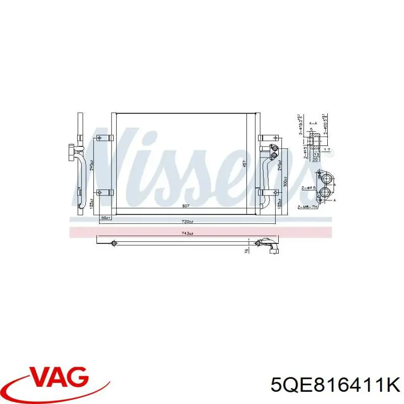 5QE816411K VAG Radiador de aparelho de ar condicionado
