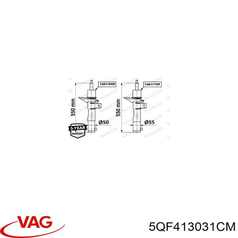 Amortecedor dianteiro VAG 5QF413031CM preço, a partir de 217,04 USD