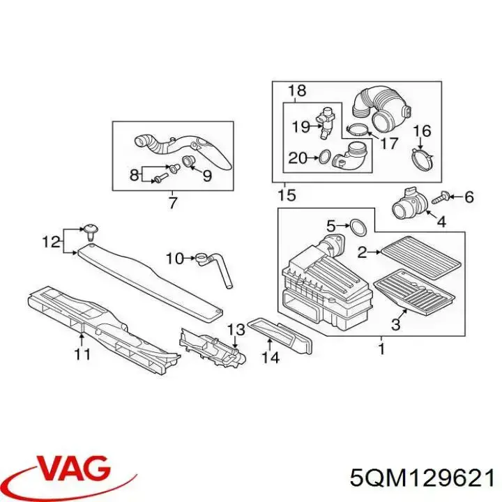 Cano derivado de ar, entrada de filtro de ar VAG 5QM129621 preço, a partir de 58,85 USD