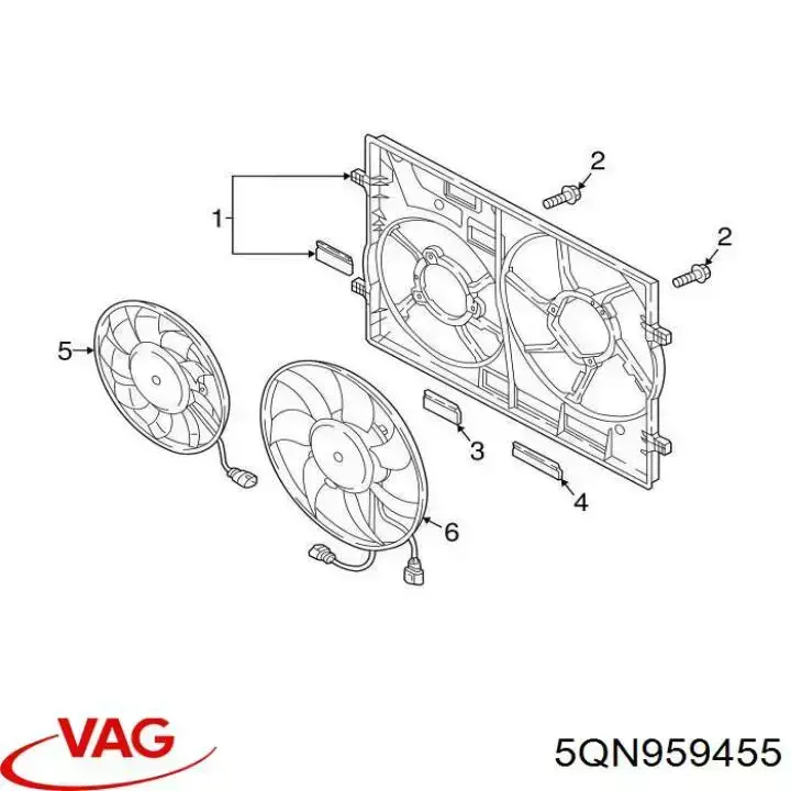 5QN959455 VAG Ventilador elétrico de esfriamento montado (motor + roda de aletas) esquerdo