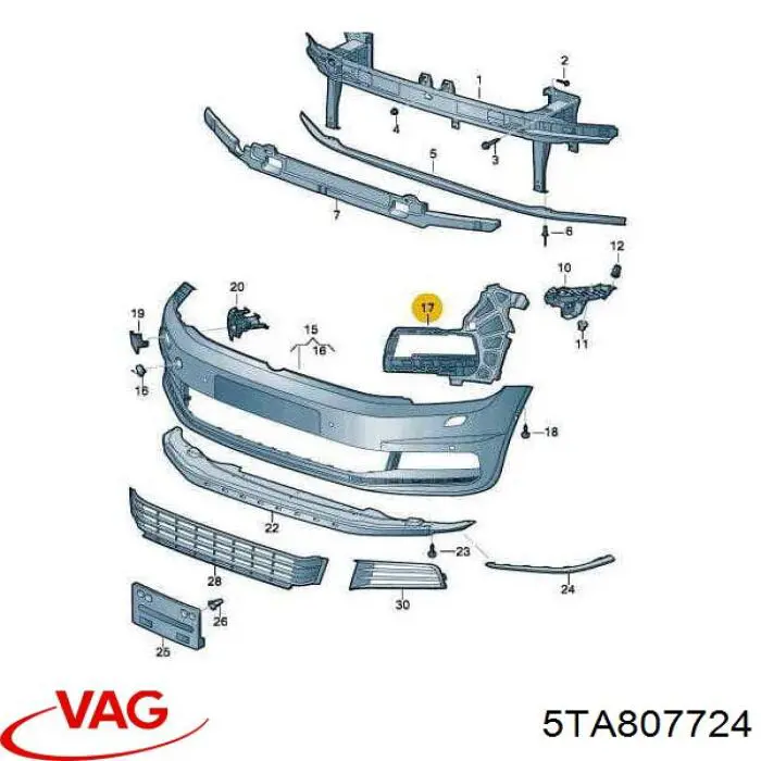 5TA807724 VAG Consola de fixação das luzes de nevoeiro direitas