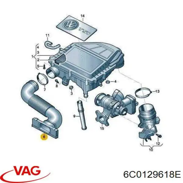 6C0129618E VAG Tomada de ar de filtro de ar