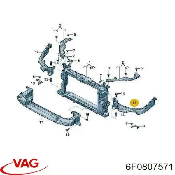 6F0807571 VAG Consola (adaptador) de fixação da luz dianteira esquerda