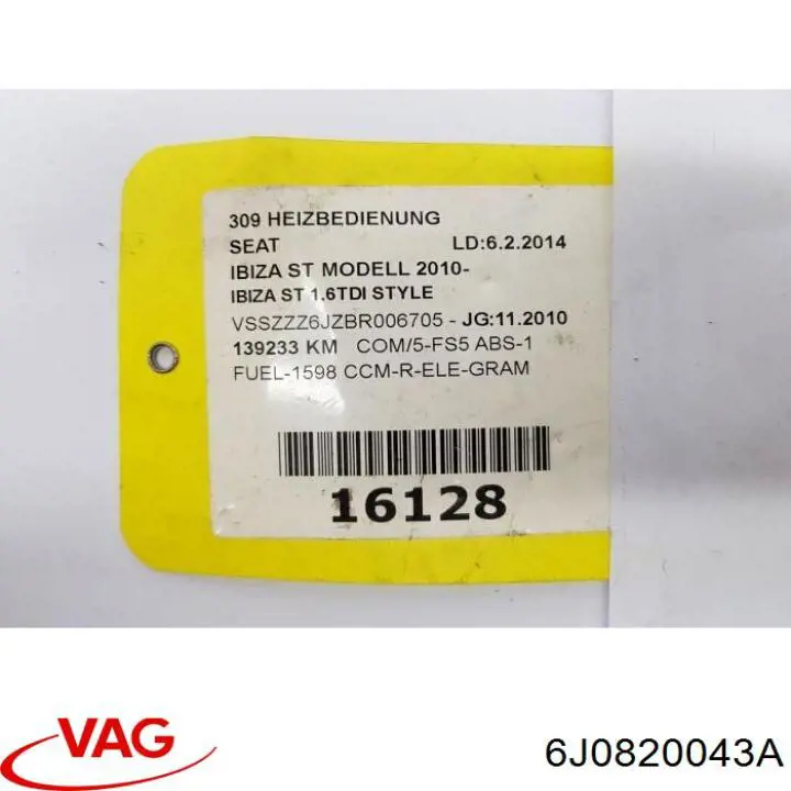 Unidade de controlo dos modos de aquecimento/condicionamento VAG 6J0820043 preço, a partir de 55,21 USD
