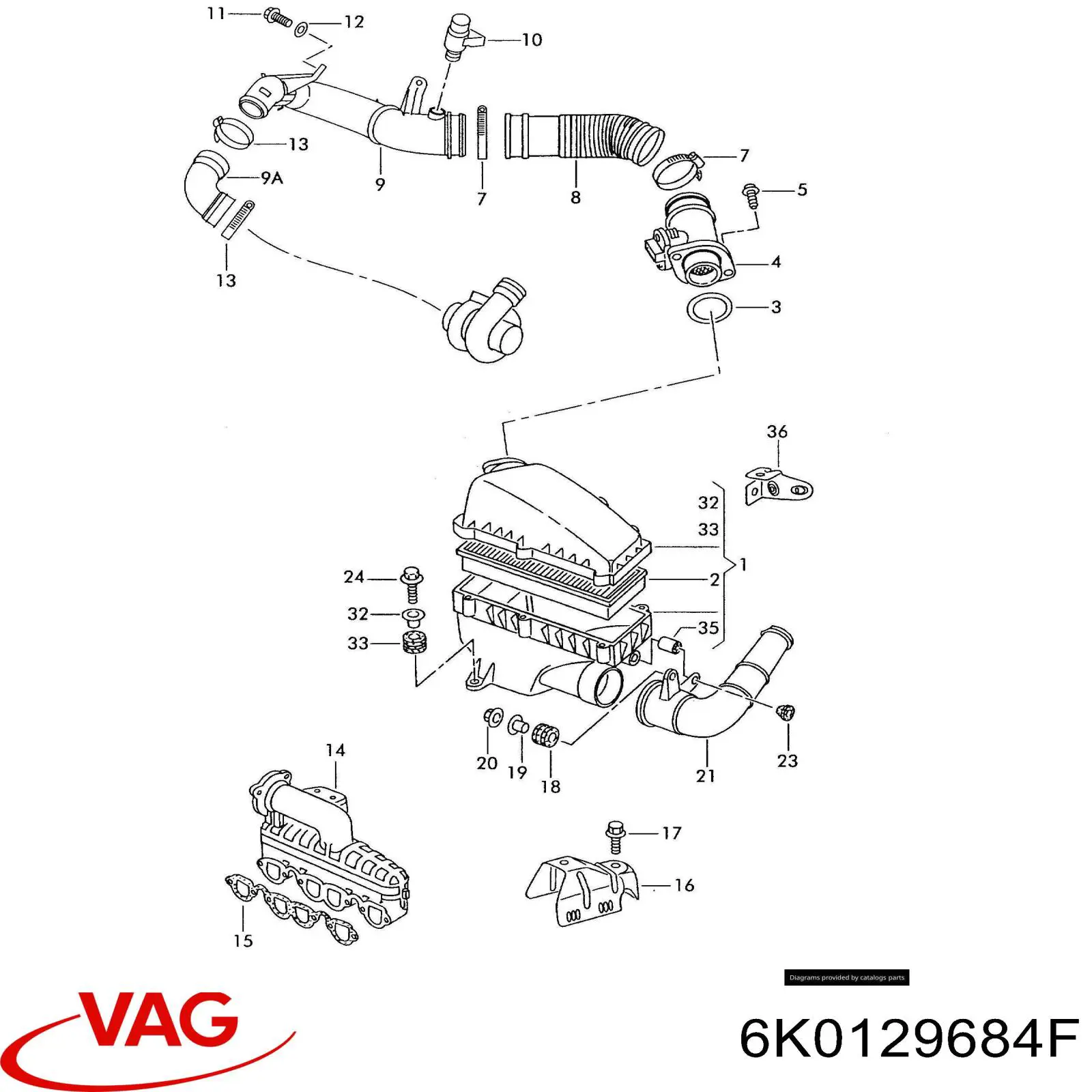 Compre 6K0129684F VAG Cano derivado de ar, saída de filtro de ar