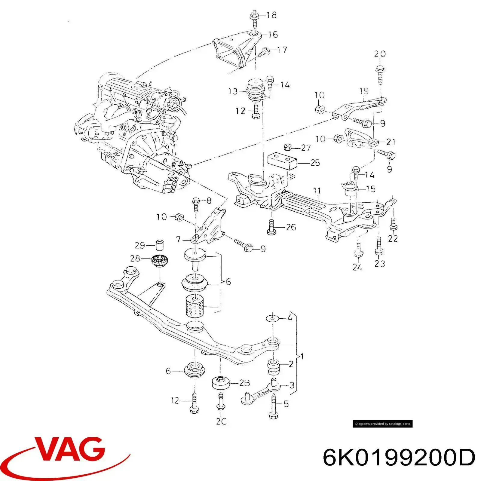 6K0199200D VAG Viga de suspensão dianteira (plataforma veicular) dianteira