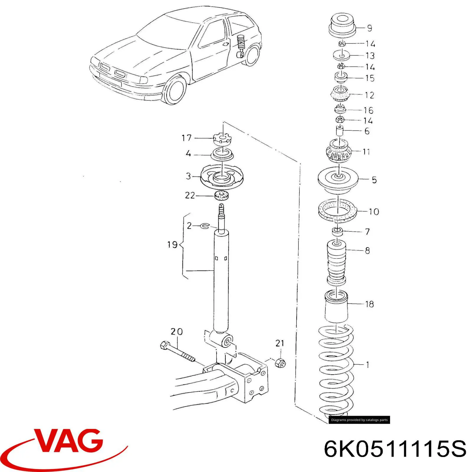 Mola traseira VAG 6K0511115S preço, a partir de 115,76 USD