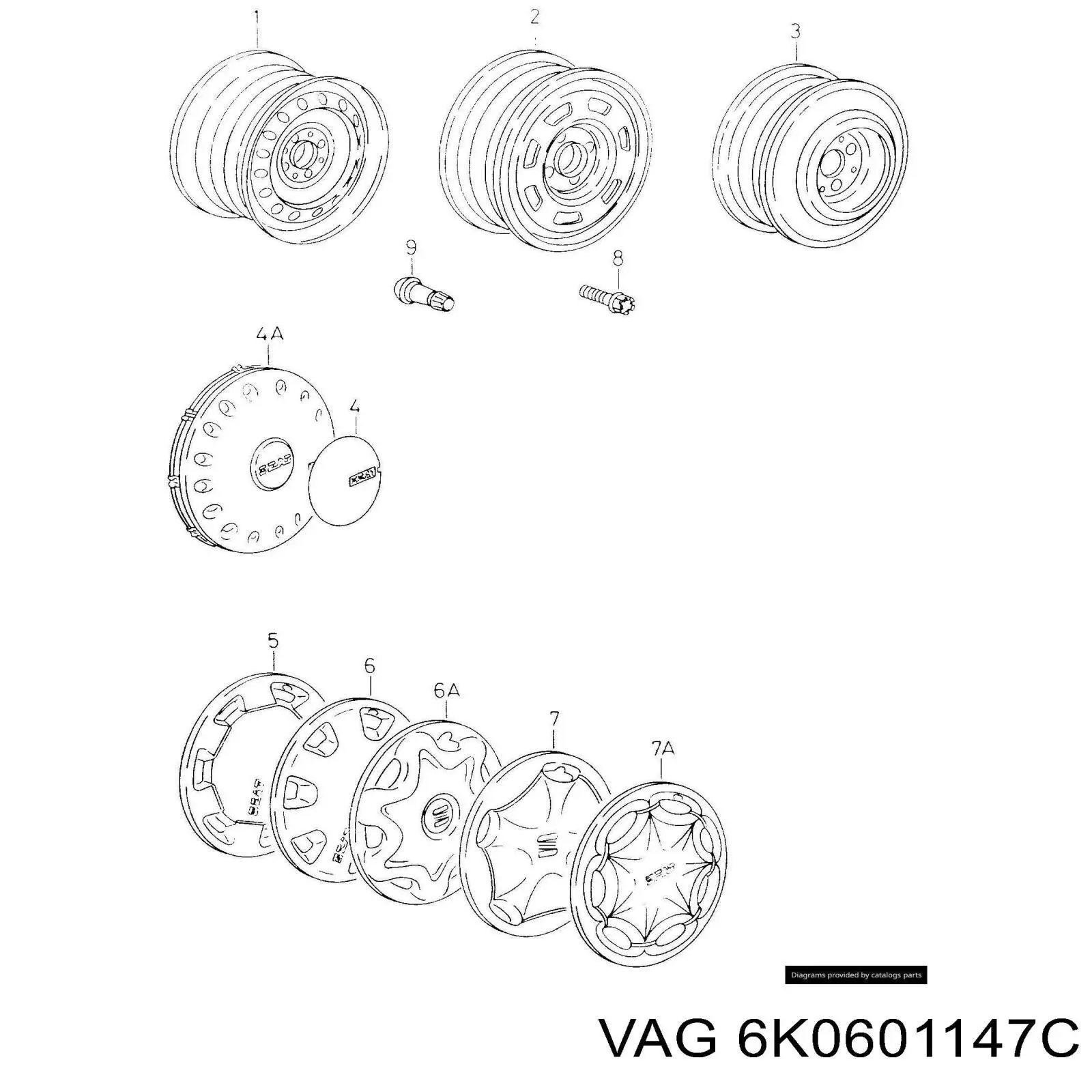 Coberta de disco de roda VAG 6K0601147C preço, a partir de  USD