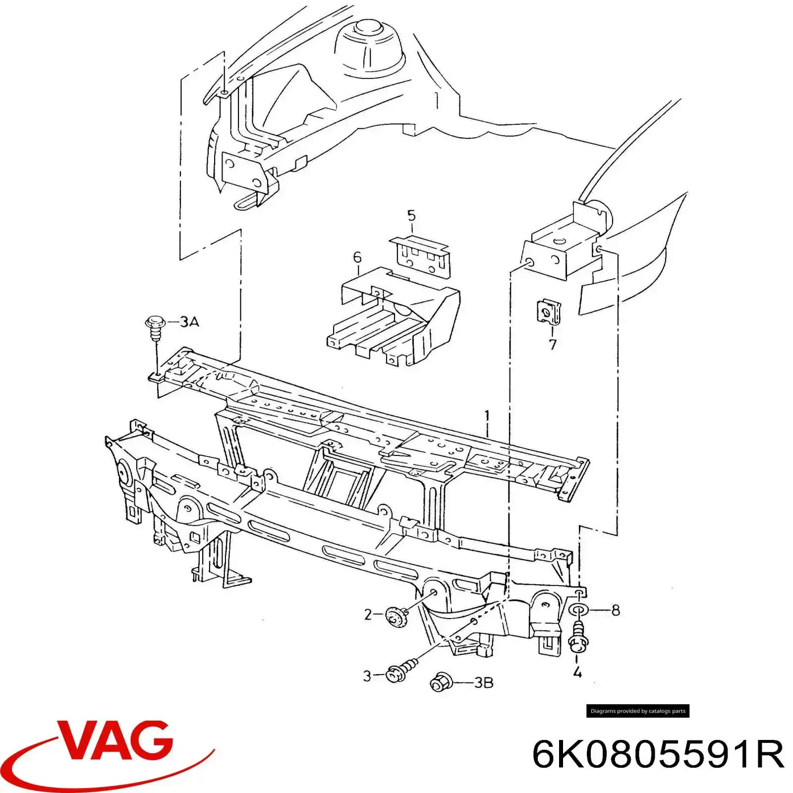 Compre 6K0805591R VAG Suporte do radiador montado (painel de montagem de fixação das luzes)