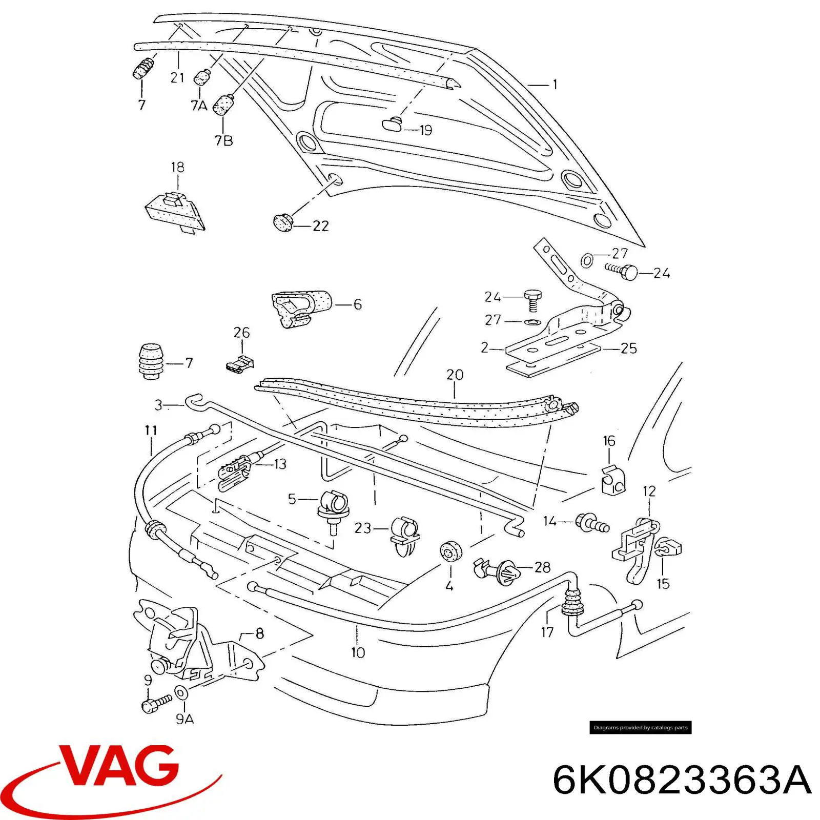 Apoio da capota VAG 6K0823363A preço, a partir de 36,15 USD
